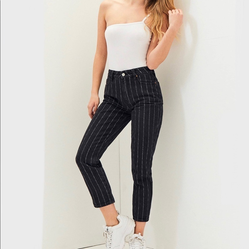 Pacsun The Salem Stripe Dark Gray Mom Jeans